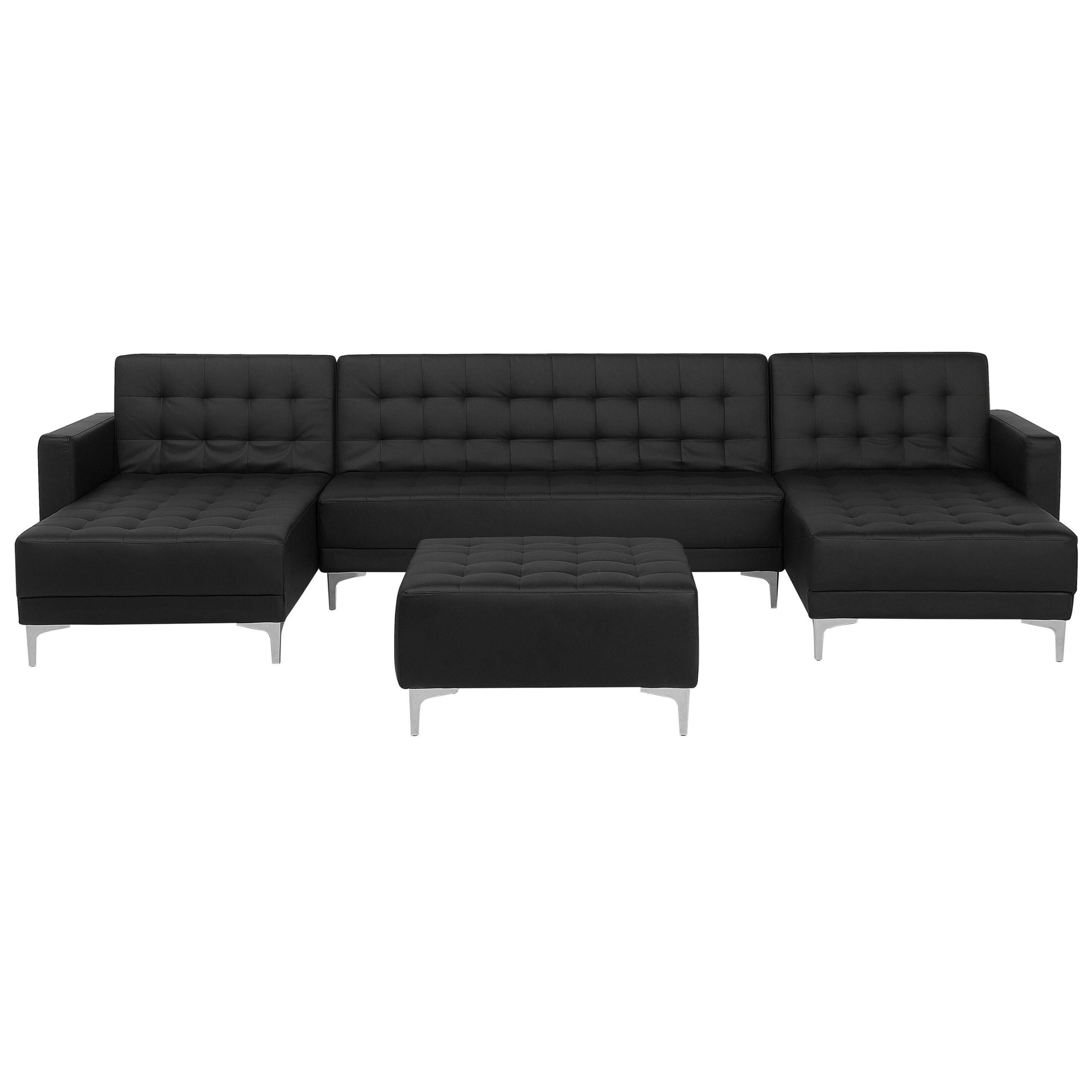 Canapé-lit modulable en forme de U ABERDEEN Cuir PU Noir avec ottoman 5 ...
