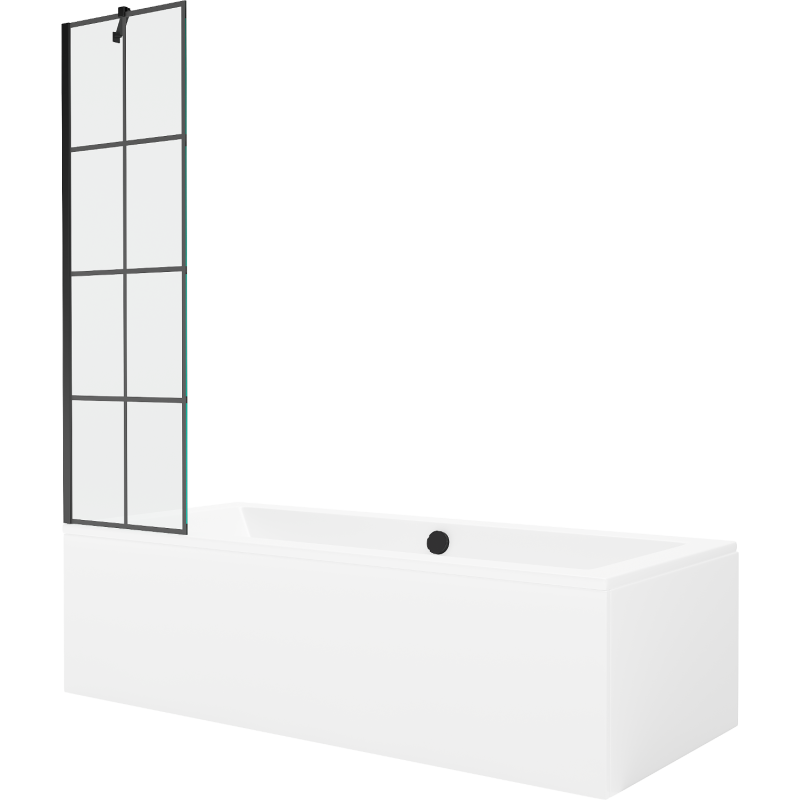 Mexen Cube wanna prostokątna 170 x 80 cm z obudową i parawanem 1-skrzydłowym 50 cm, czarny wzór - 550517080X9505007077