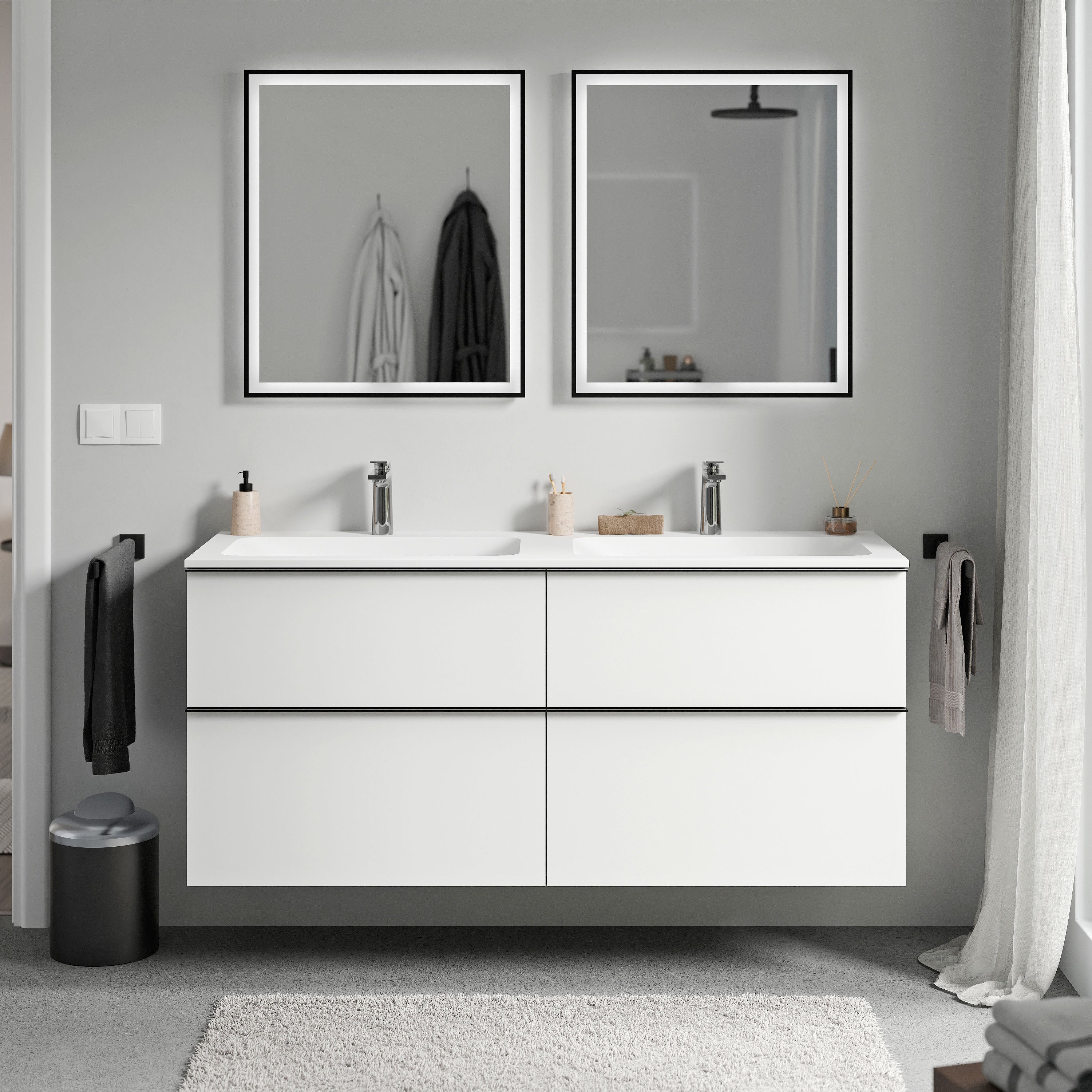 BERNSTEIN - Mobile lavabo sospeso MDF bianco opaco, lavabo Ghisa bianco ...