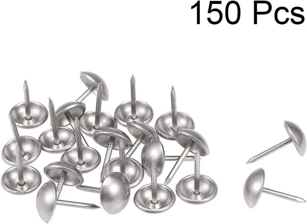 150 Pcs sourcing map Clou Tapissier Clou Ameublement Clou Meuble Punaise Pointe Tapissier Tapis Décoration 11mm Rond Tête 17mm Longueur Pouce Argenté - 3