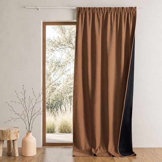 Rideau thermique phonique et semi occultant à galons fronceurs KONFOR - Marron Clair - 140x260 cm - Polyester