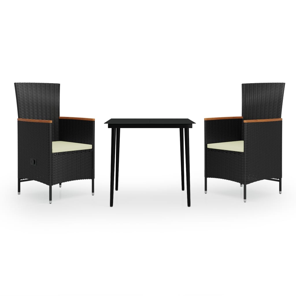 Maison Exclusive - Set da Pranzo da Giardino 3 pz con Cuscini Nero - 2