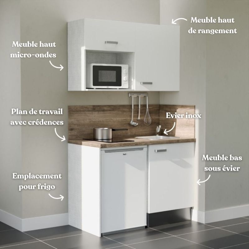 Kitchenette K07L-PT - 120 cm avec plan de travail et évier - 3