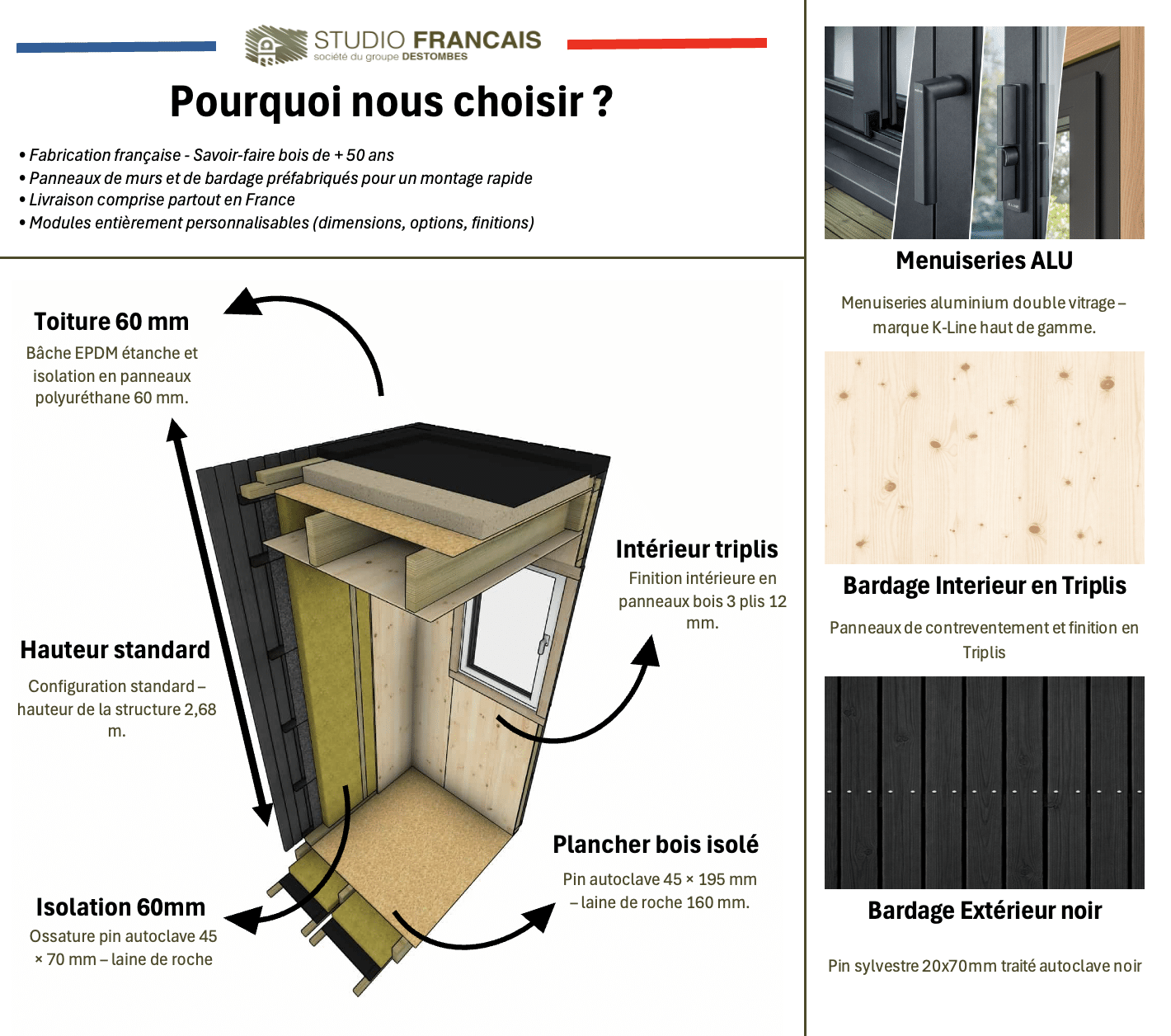 Bureau de jardin bois en bois 8,8 x 5,7 x 2,7 m avec plancher isolé / menuiseries alu k-line - 3