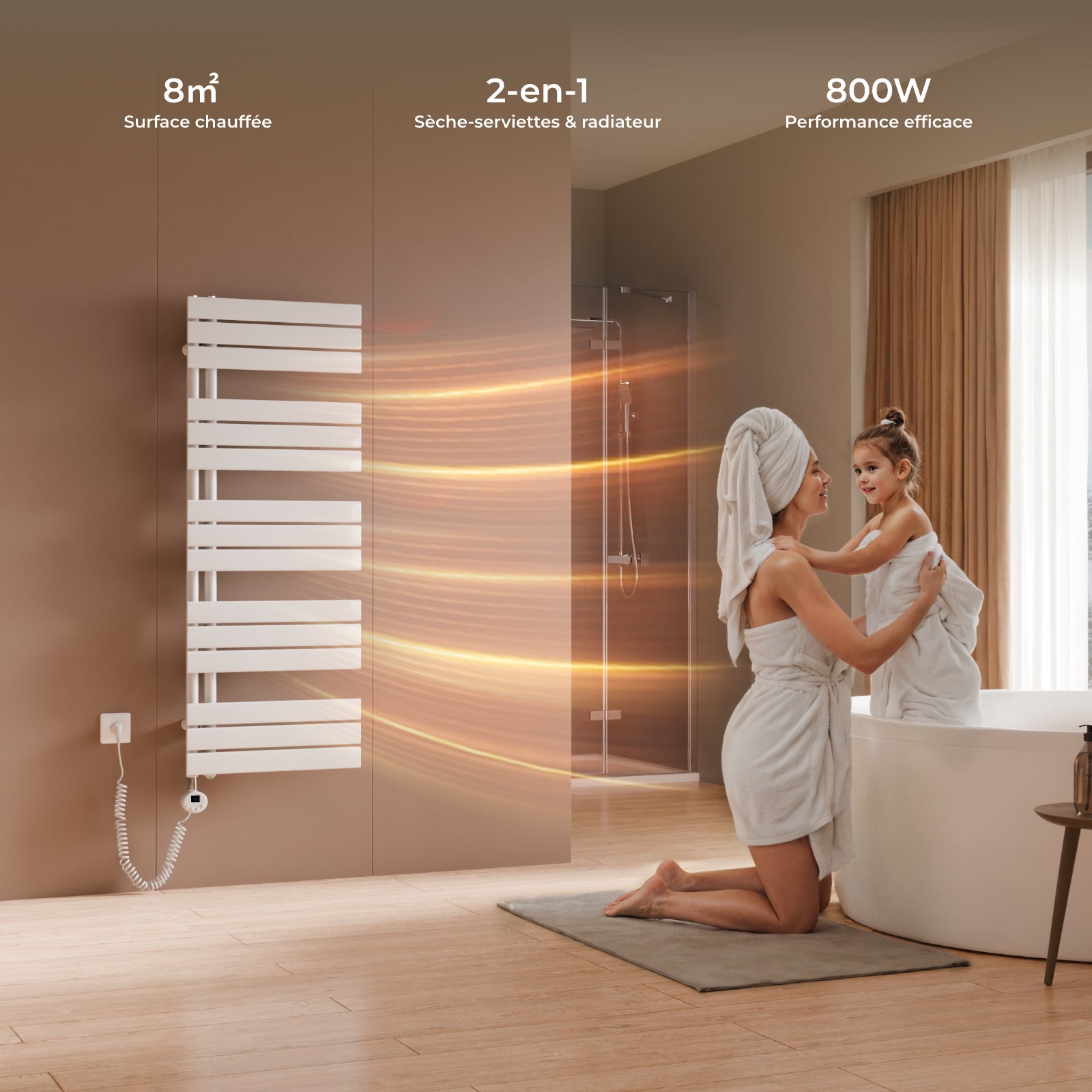 Grzejnik łazienkowy elektryczny WiFi z inteligentnym termostatem – Zdalne sterowanie przez aplikację, montaż na ścianie, biały, 132 × 50 cm, 800 W - 6
