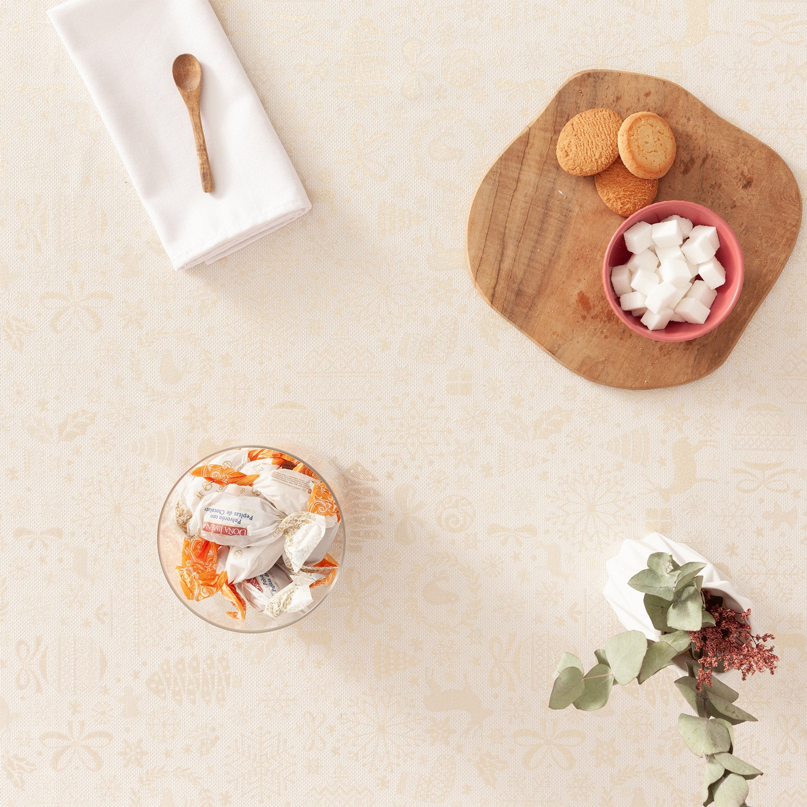 Tovaglia di Natale rettangolare in cotone jacquard ecru 140x200 cm - Candy - 3