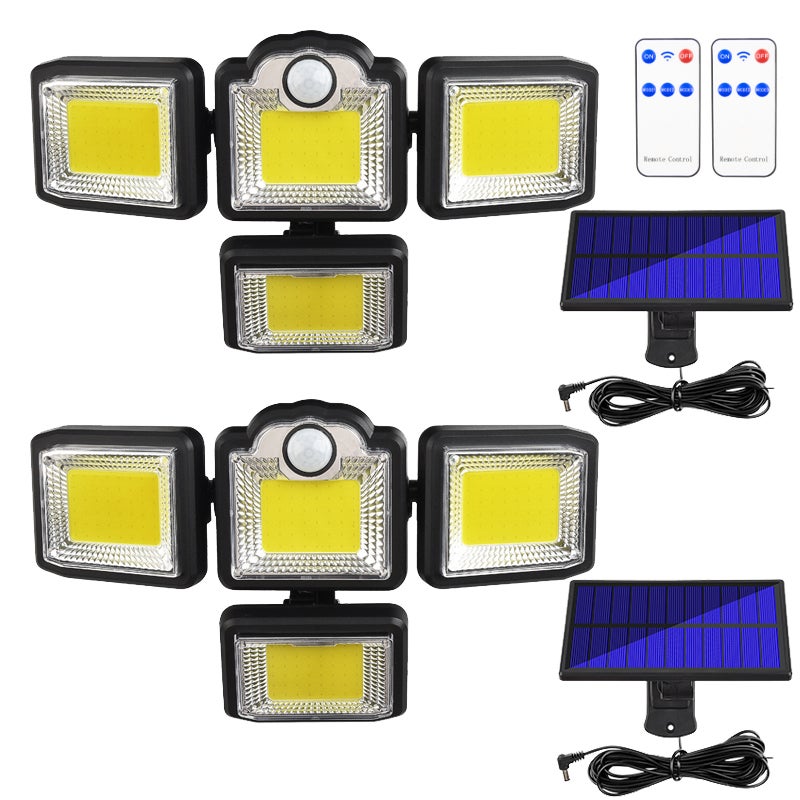 Lampy solarne z czujnikiem ruchu, zewnętrzny reflektor solarny 198 COB, wodoszczelne lampy bezpieczeństwa zasilane energią słoneczną, 2 sztuki
