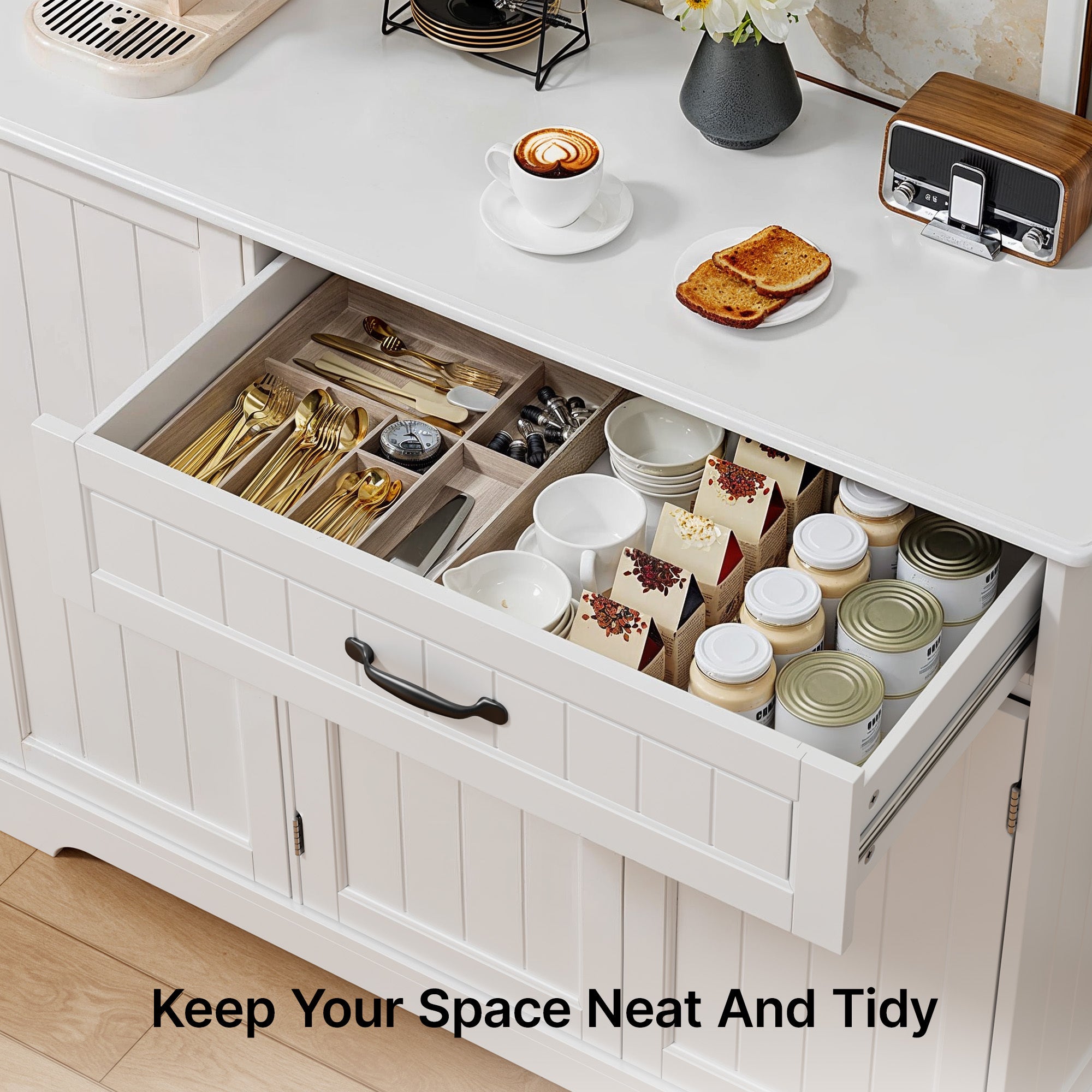 Bealife Buffet de Cozinha 3 Portas 1 Gaveta 105 x 40 x 84,5 cm Branco - 5