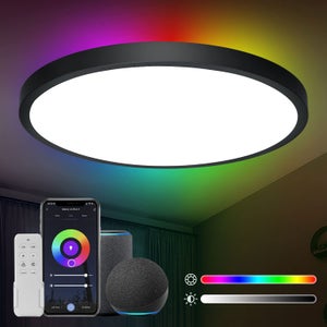 Anten Smart Plafonnier LED 24W(Ø 30cm)|Rétroéclairage RGB| Température de Couleur Réglable de 3000-6500K |Compatible avec Alexa/Google Assistant,Noir