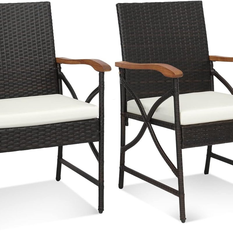 Zestaw 2 krzeseł rattanowych, z polirattanu, fotel rattanowy, krzesła ogrodowe do użytku na zewnątrz, na taras, balkon, do ogrodu (wzór X, 62 x 56 x