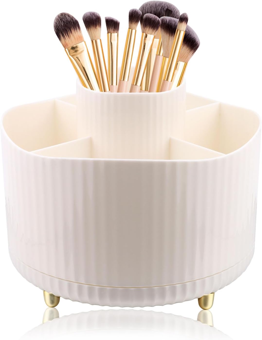 Organizador de maquillaje giratorio de 360°, con 5 compartimentos para guardar brochas y lápices, color blanco