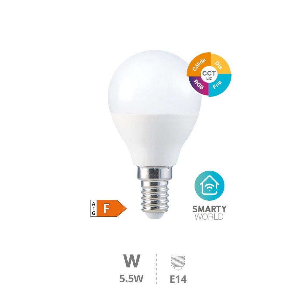 Bombilla LED esférica inteligente vía wifi y bluetooth 5,5W E14 RGB ...