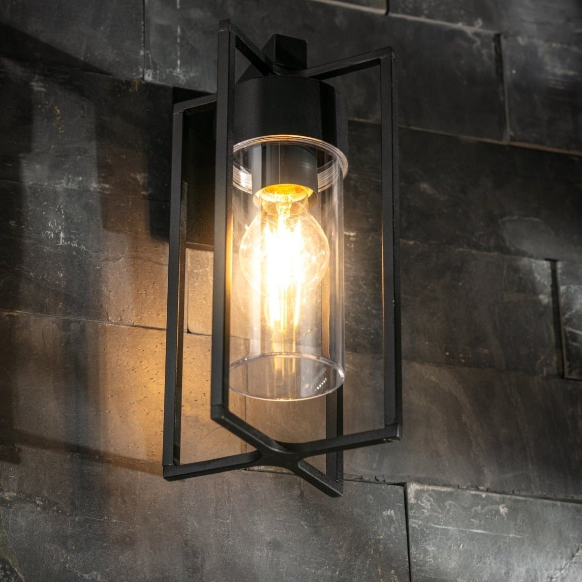 Cgc lighting lámpara de pared exterior negro e27 led difusor transparente ip54