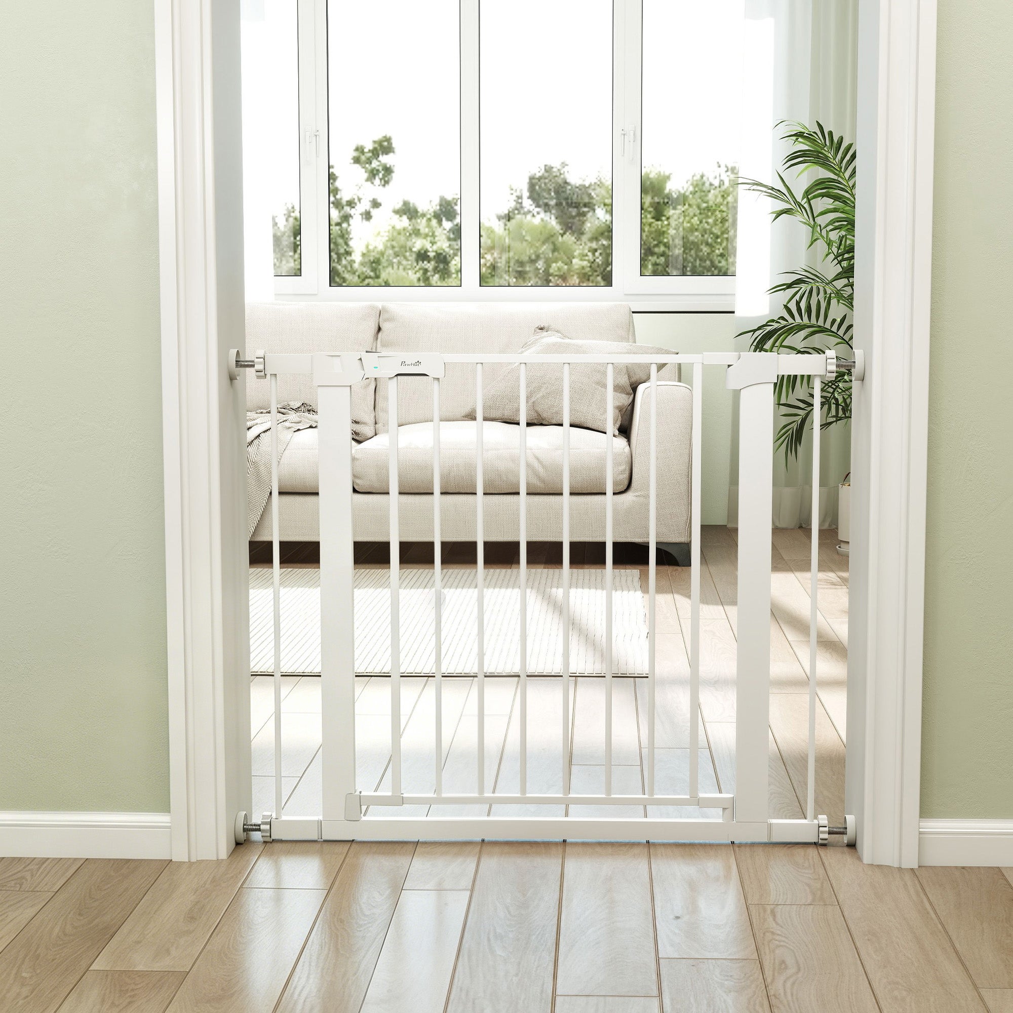 Barrera de Seguridad de Perros PawHut Acero, ABS Blanco 96x5x76 cm - 2