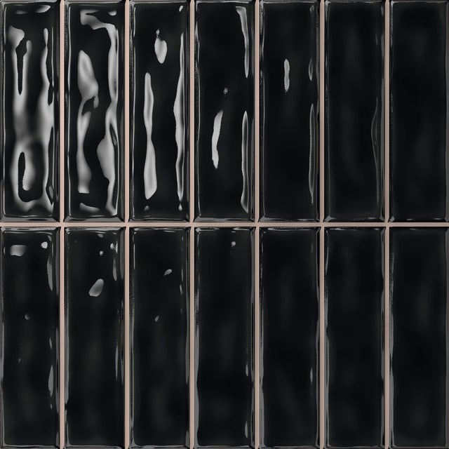 Carrelage Mural Prédécoupé à effet mosaïque 2,6x10cm Noir. Stick Black 20x20cm. Cuisine et Salle de Bain
