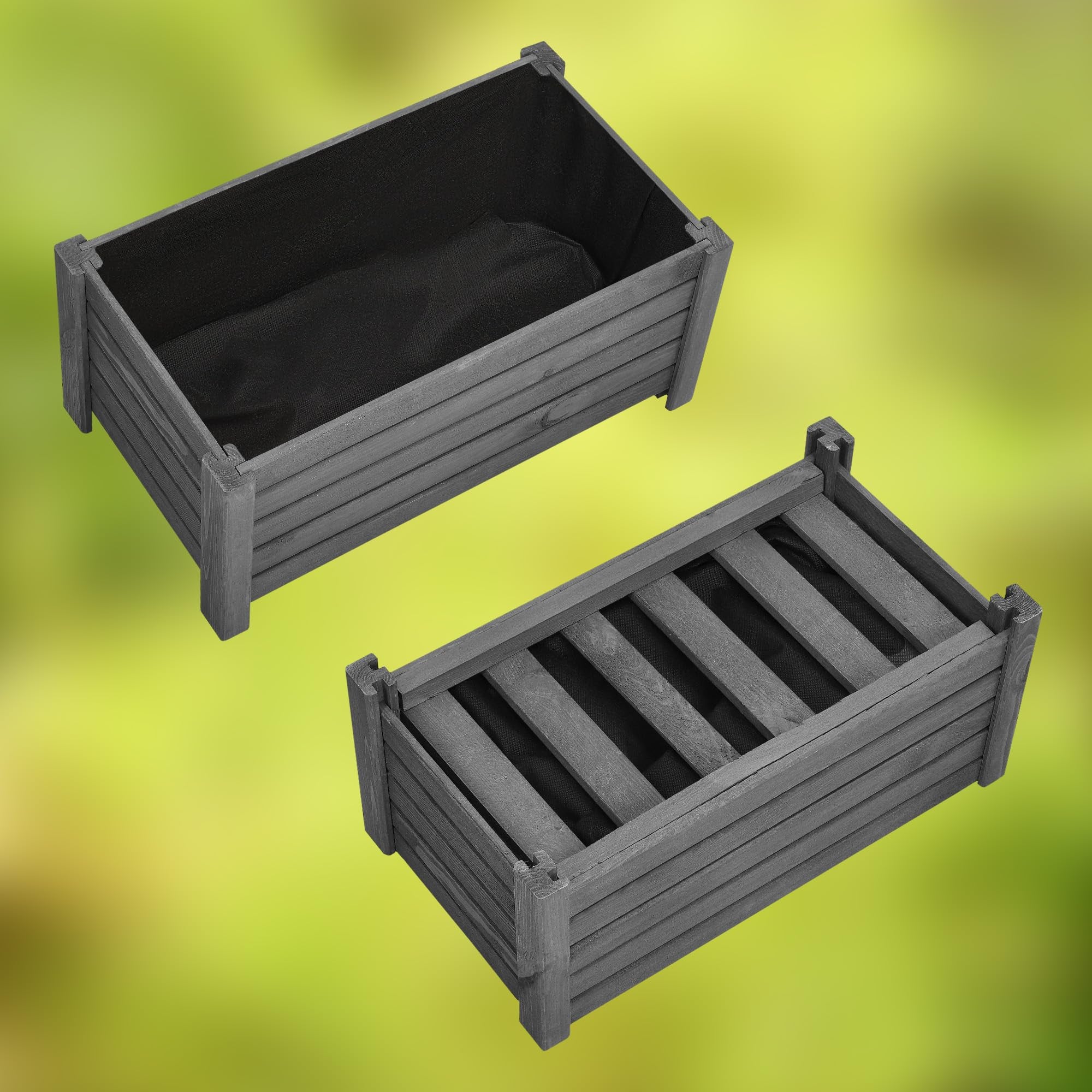 KOTARBAU Pot de fleurs en bois 60 x 33 x 25 cm Jardinière en pin carbonisé Pot de plantes Jardinière - Idéal pour jardin terrasse balcon - Anthracite - 6
