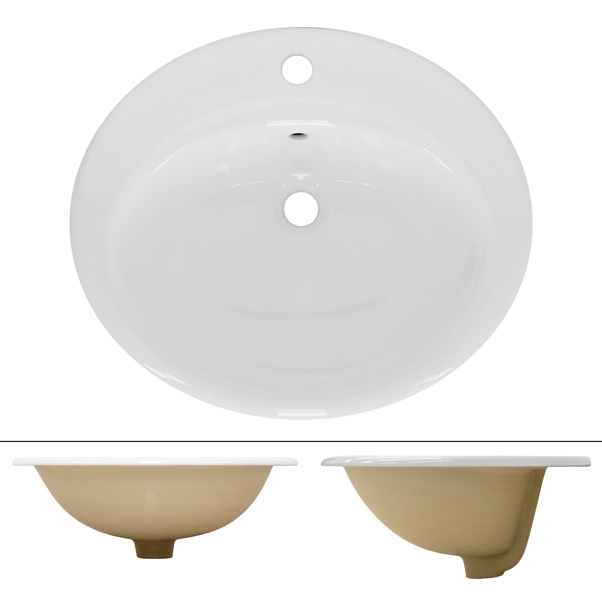 Lavabo Ovale In Ceramica Bianco Lucido, 55x41x14 Cm, Per Bagno O Guardaroba, A Sovrappiano