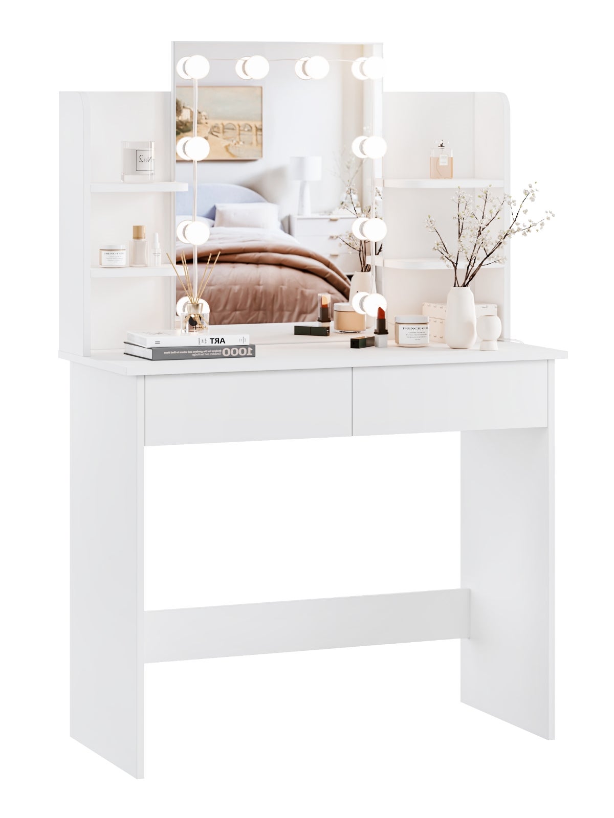 Coiffeuse avec miroir en MDF Blanc H. 135 x l. 40 x P. 40 cm - 2