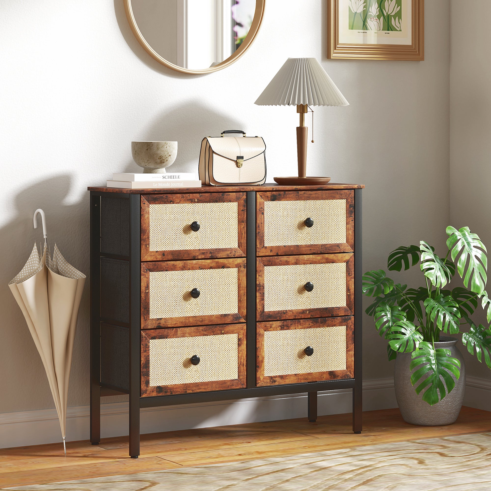 Commode 4 Tiroirs HOMCOM 60x36x90 Cm - Effet Bois Marron, Poignées Métal - Rangement Moderne Pour Chambre Ou Salon
