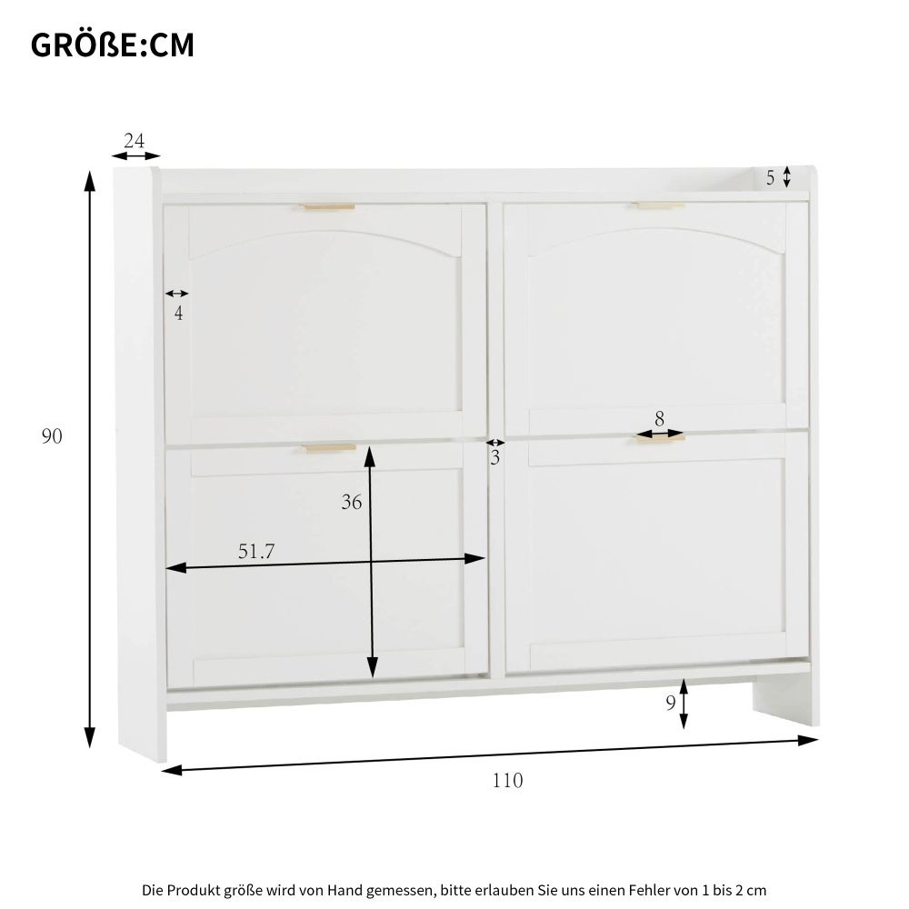 Armoire à chaussures moderne avec 4 compartiments, étagère ouverte, pour entrée ou couloir, blanc, L110/H90/P24 cm. - 2