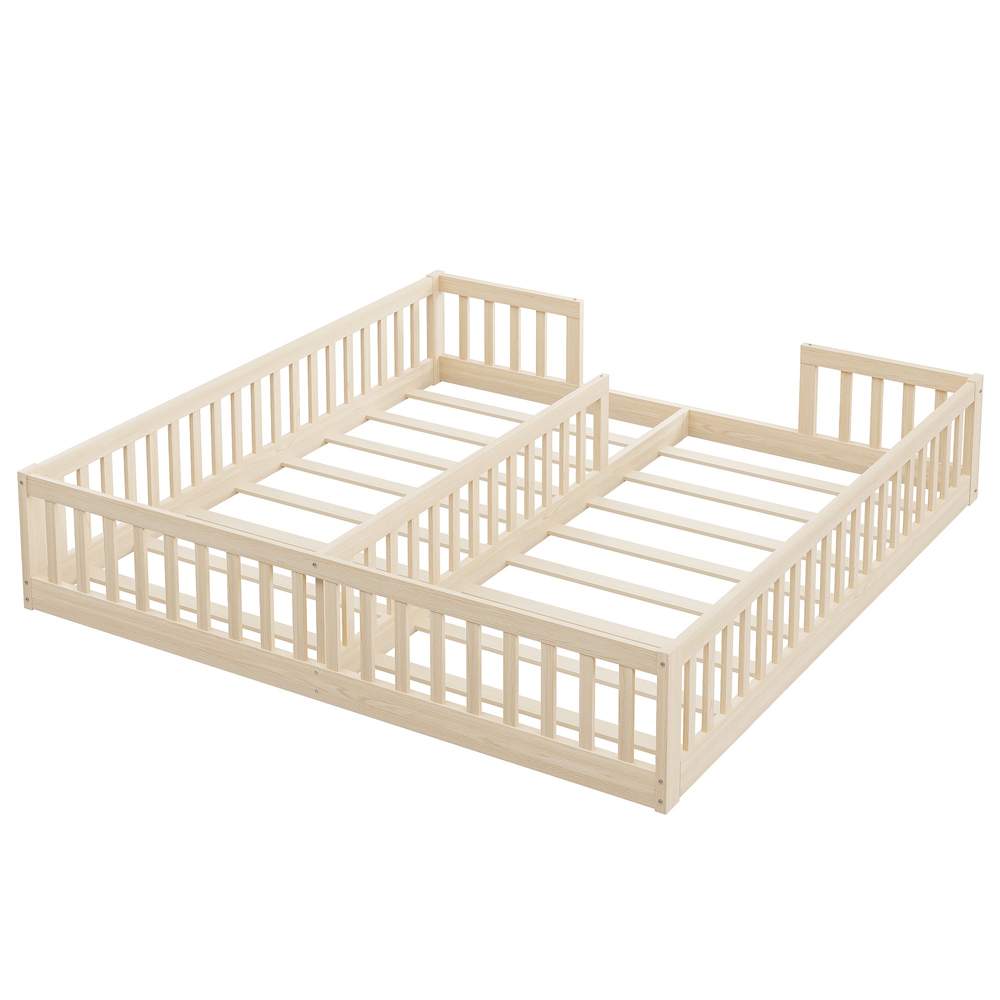 Montessori Lit de sol 90 x 200 cm avec barrières de sécurit, lit d'enfant 2 place, lit en bois avec sommier à lattes, Naturel (sans matelas) - 5