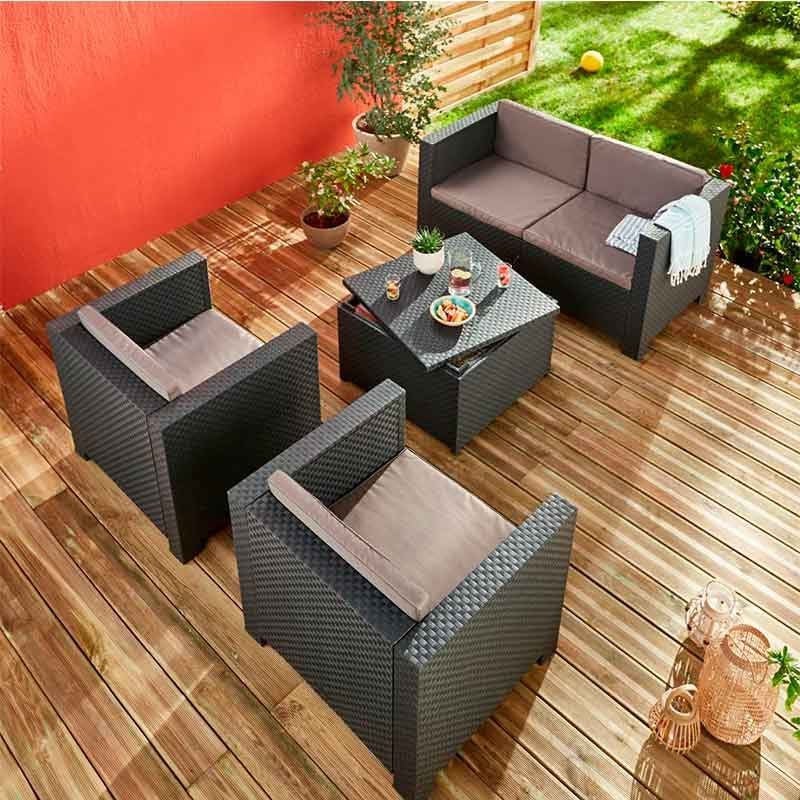 Salon bas de jardin en Résine tressée Gris 4 personnes - 8