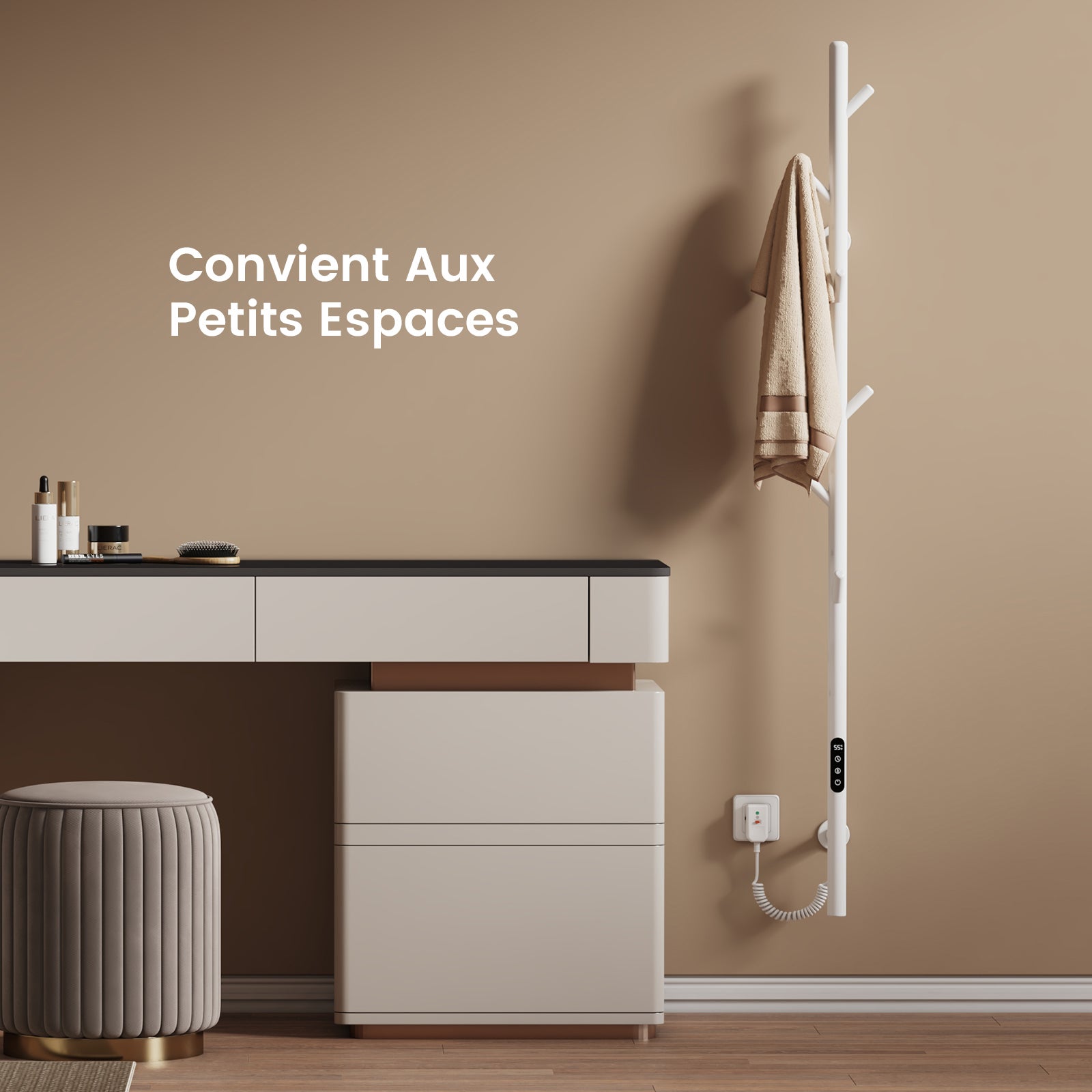 EMKE Chauffe-serviettes Électrique, thermostat intelligent WiFi, sèche-serviettes électrique, barre unique, 150 cm de hauteur, Blanc - 6