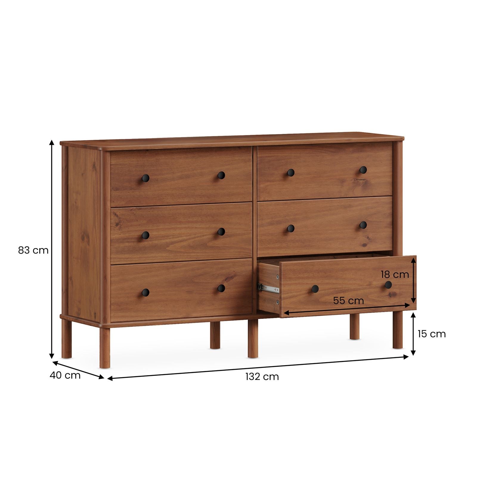 Commode APOANA L 132 cm 6 tiroirs en bois massif - Coloris châtaignier - 7