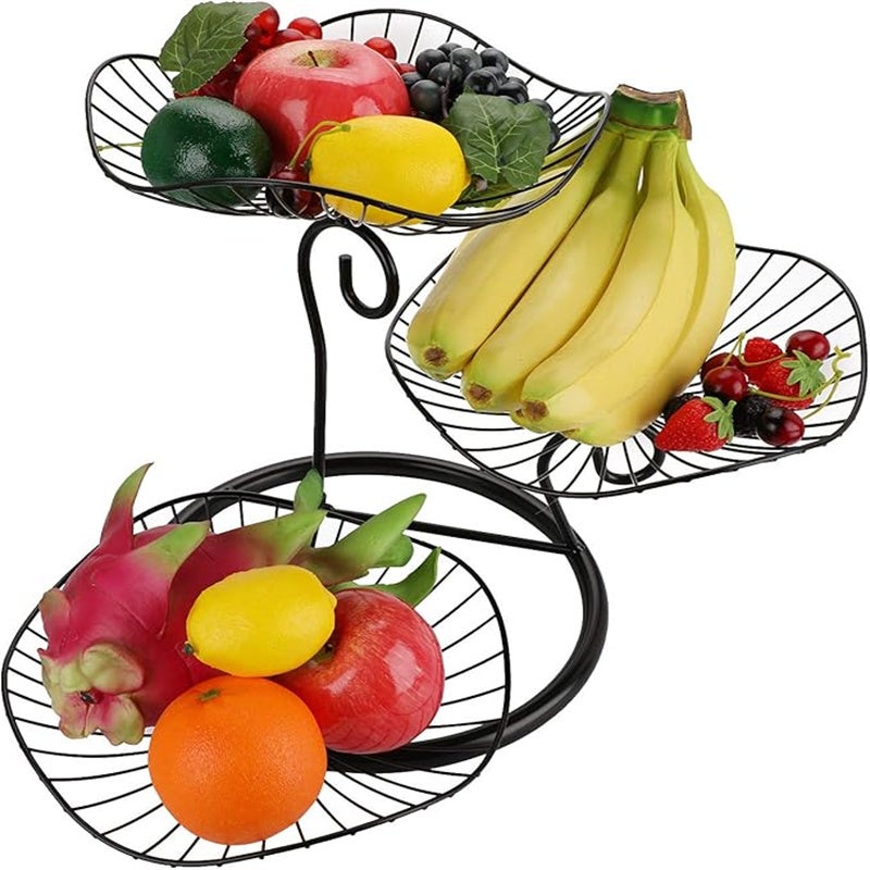 Cesto Di Frutta In Filo Metallico Nero Per Bancone Da Cucina, In Ferro