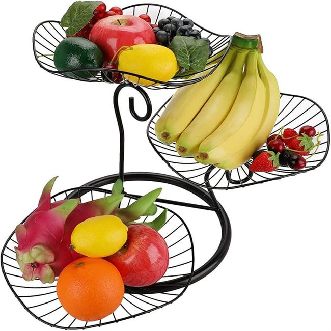 Cesto Di Frutta In Filo Metallico Nero Per Bancone Da Cucina, In Ferro Cesto Di Frutta In Filo Metallico Nero Per Bancone Da Cucina, In Ferro