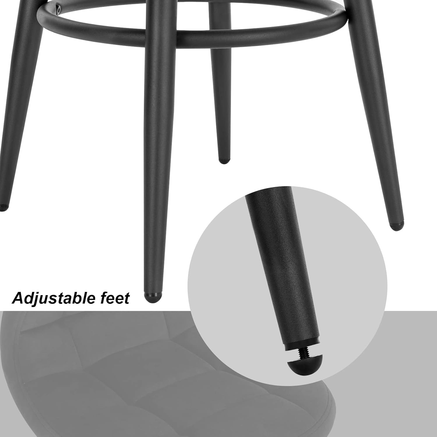 Lot de 2 Tabourets de Bar Modernes WOLTU, Chaise de Cuisine Haute en Velours et Métal, Hauteur d'Assise 70cm, Gris Foncé - 8