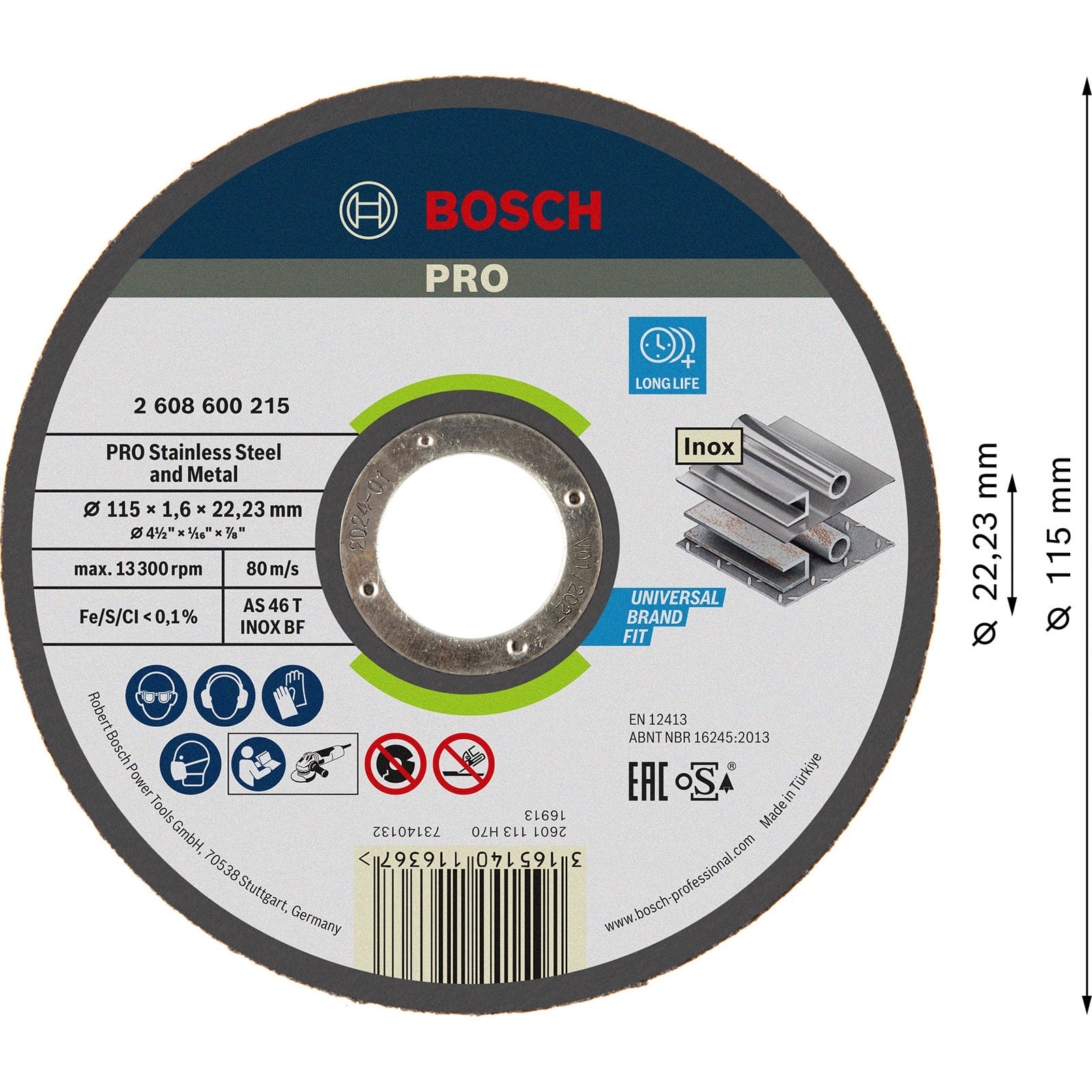 Bosch PRO Tarcza tnąca do stali szlachetnej i metalu 115 x 1,6 x 22,23 mm - 2608600215 - 3