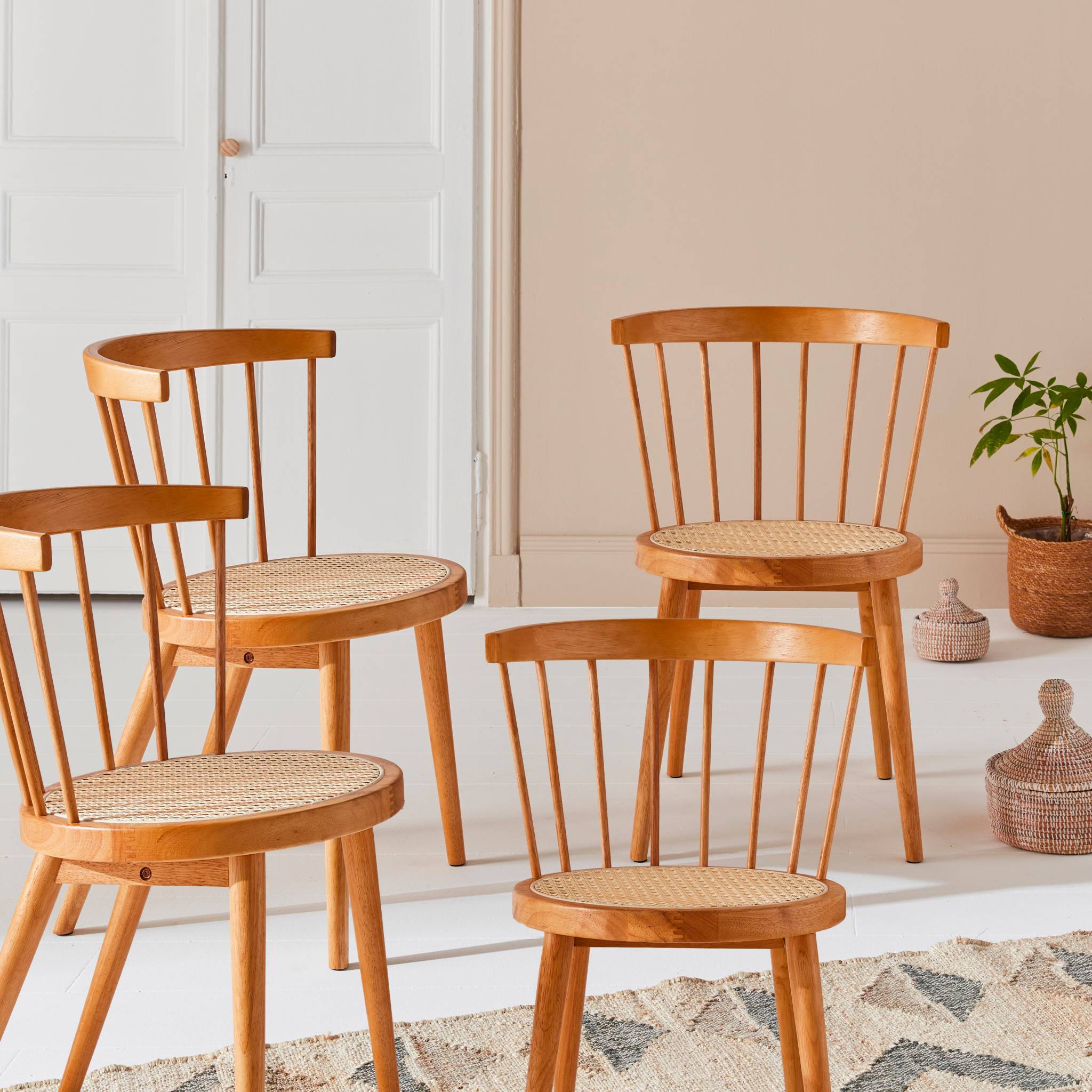 Lot de 4 chaises naturelles en bois et cannage. Nora. L 53 x P 53.5 x H 76cm NORA - 3