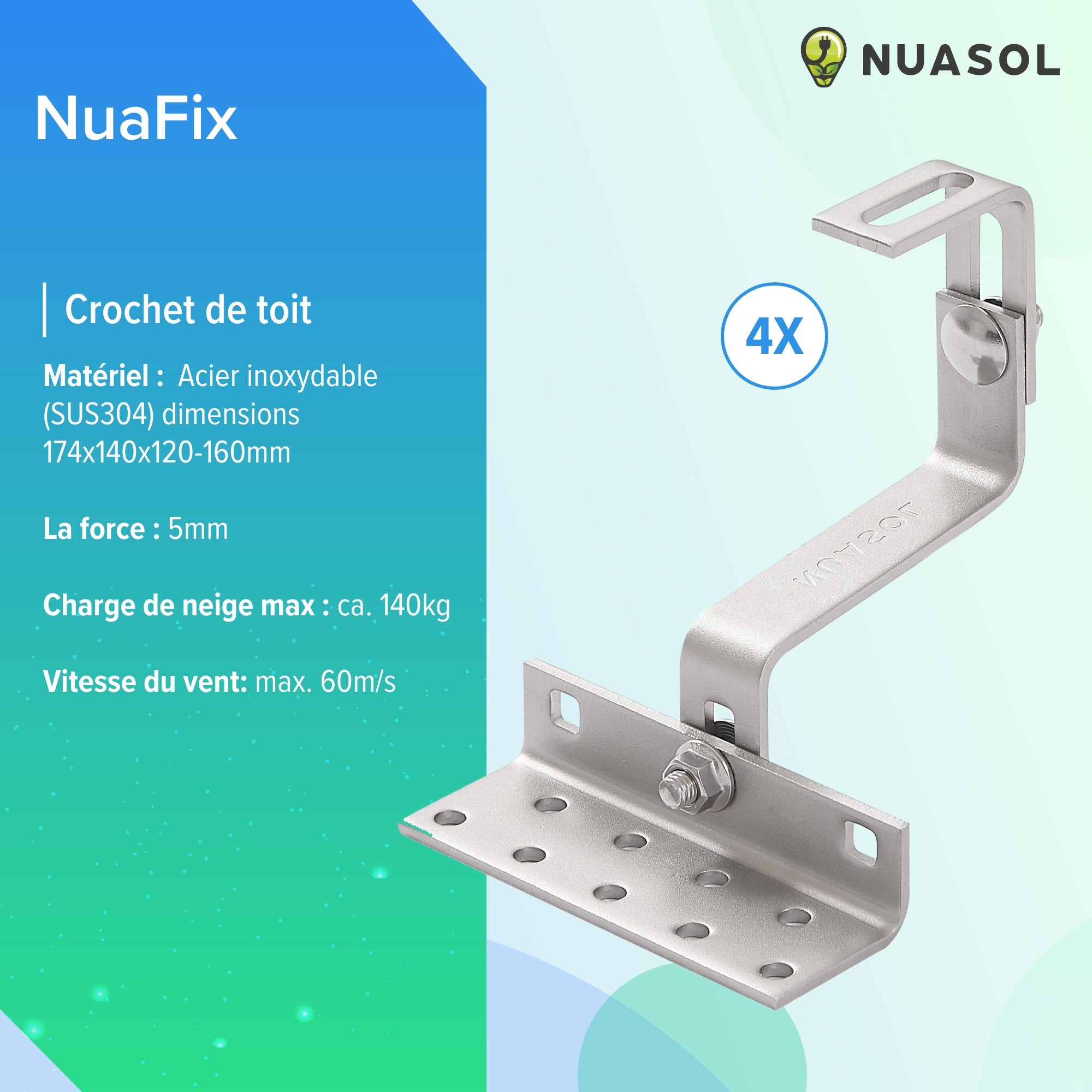 NUASOL Kit de montage photovoltaïque PV pour toit de tuile, crochets de toit, avec profilé solaire en aluminium, embouts de 35 mm - 5