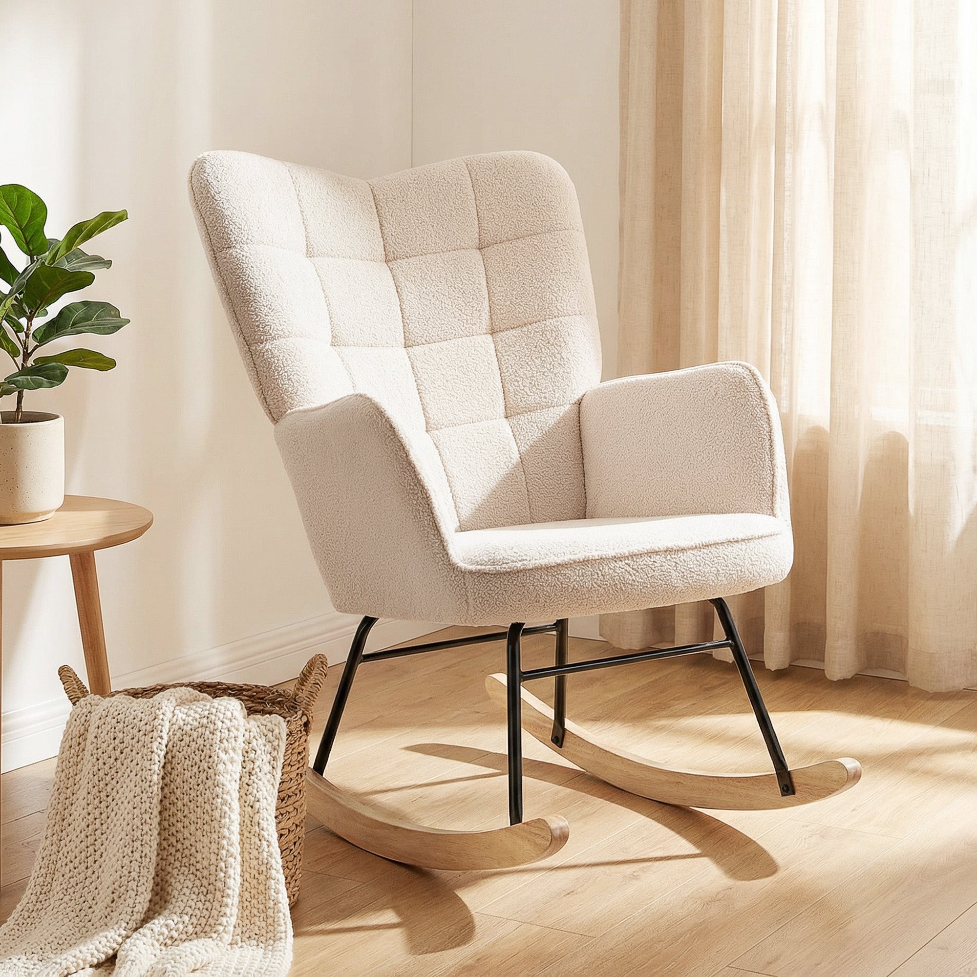 Huśtawka w stylu retro, lite drewno, fotel, fotel rozkładany, 98 cm x 71 cm x 101 cm, beżowy