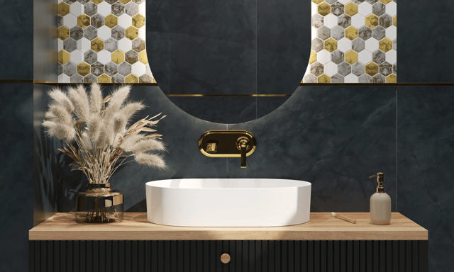 Mosaico in vetro su rete per bagno o cucina esagonale WHITE LAVA - 30.3 cm x 30 cm