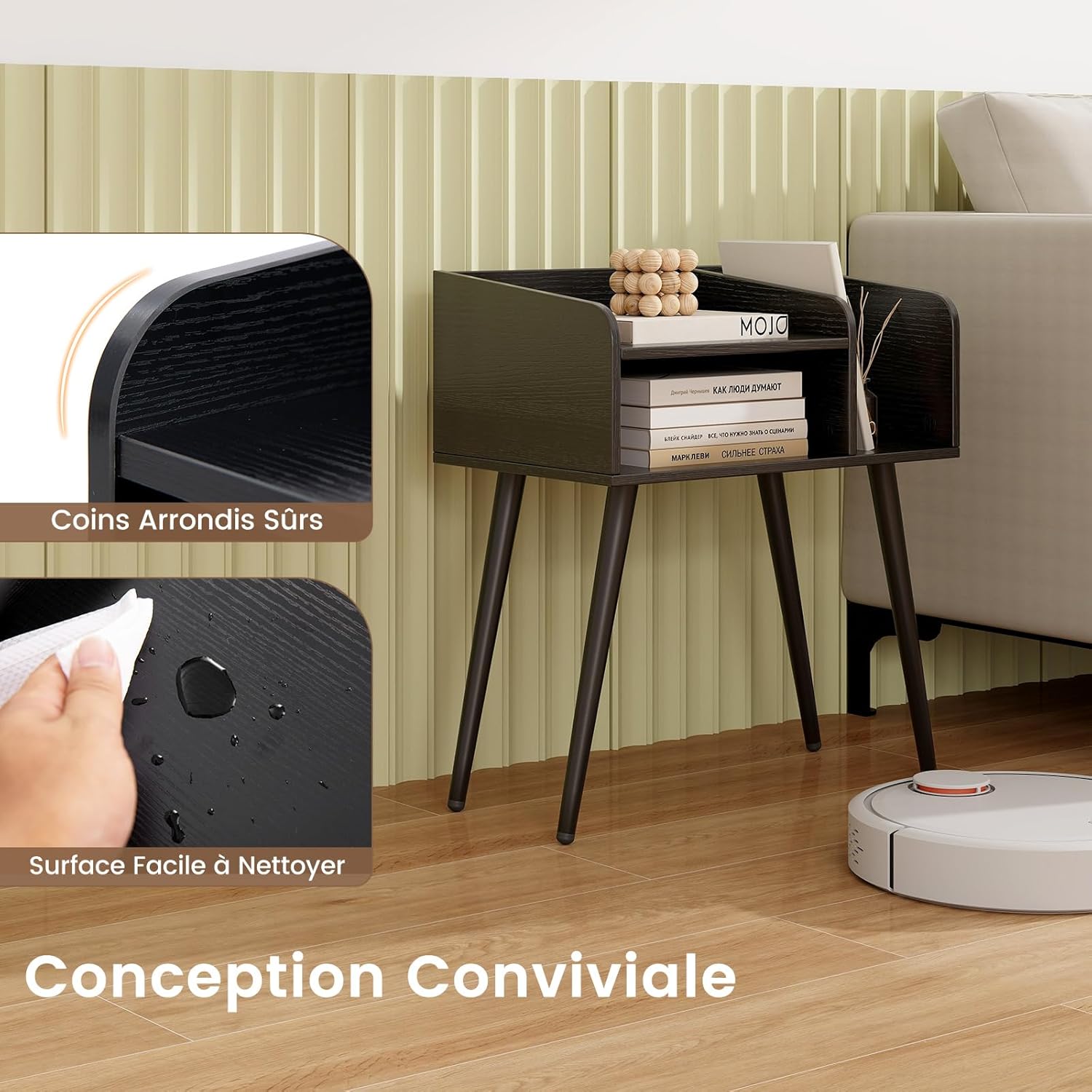 Comodino 50 x 32 x 58cm, Tavolino Moderno con Mensole Aperte, Gambe in Metallo e Poggiapiedi Regolabili, Comò Ideale per Soggiorno e Camera da - 5