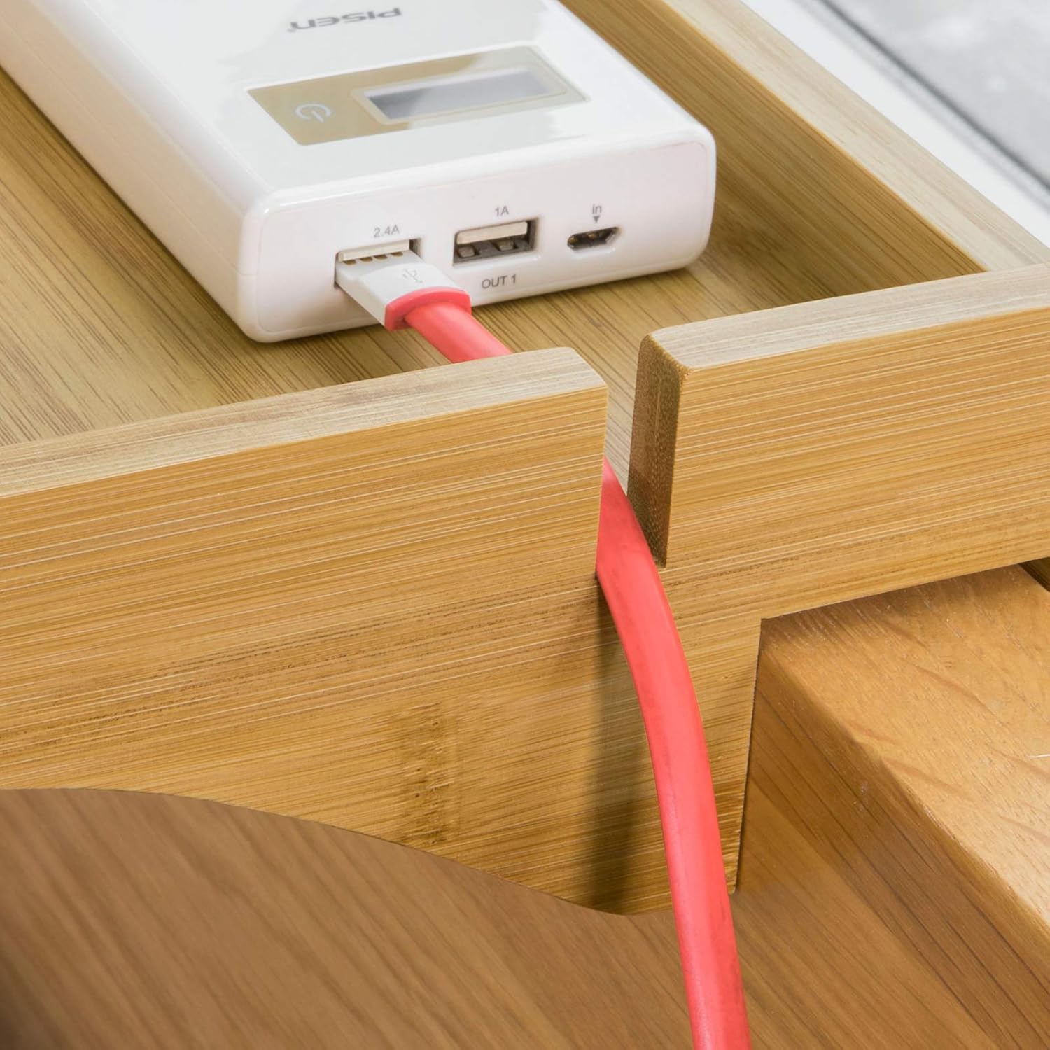 SoBuy NKD01-N Petite Table de Chevet Étagère Suspendue en Bambou Table de Nuit, Naturel-Noir - 4