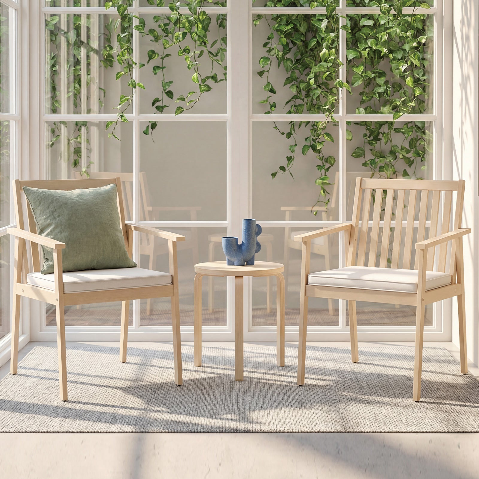 2 Chaises de Jardin, Chaises d'Extérieur en Bois d'Acacia avec Coussin Rembourré Amovible, Accoudoirs, Charge 180 kg, Mobilier de Bistrot, Beige - 6