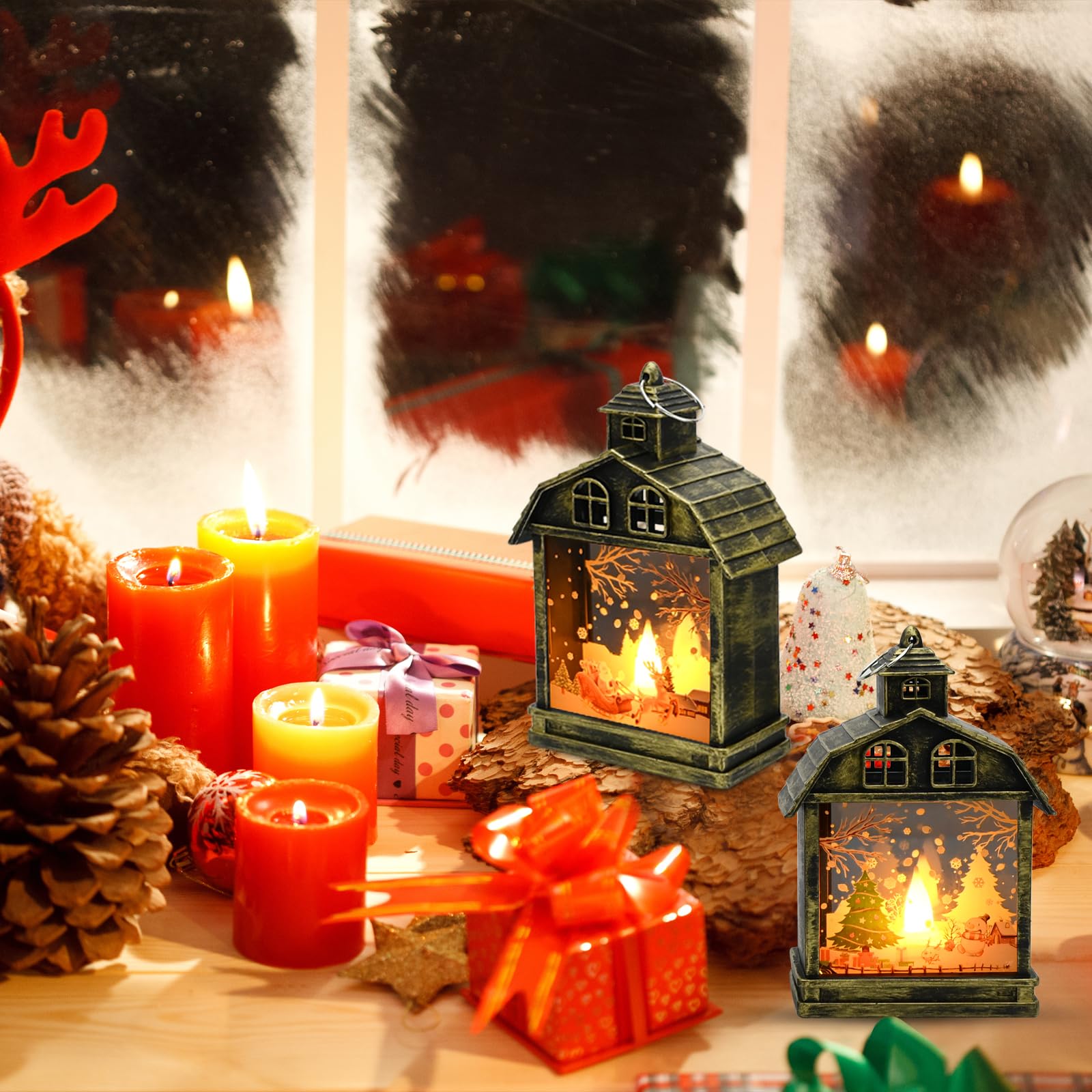 Lanternes de Noël 2 pièces, lustre de décoration de Noël, veilleuses de Noël à piles, lumières chaudes (élan + bonhomme de neige) - 6