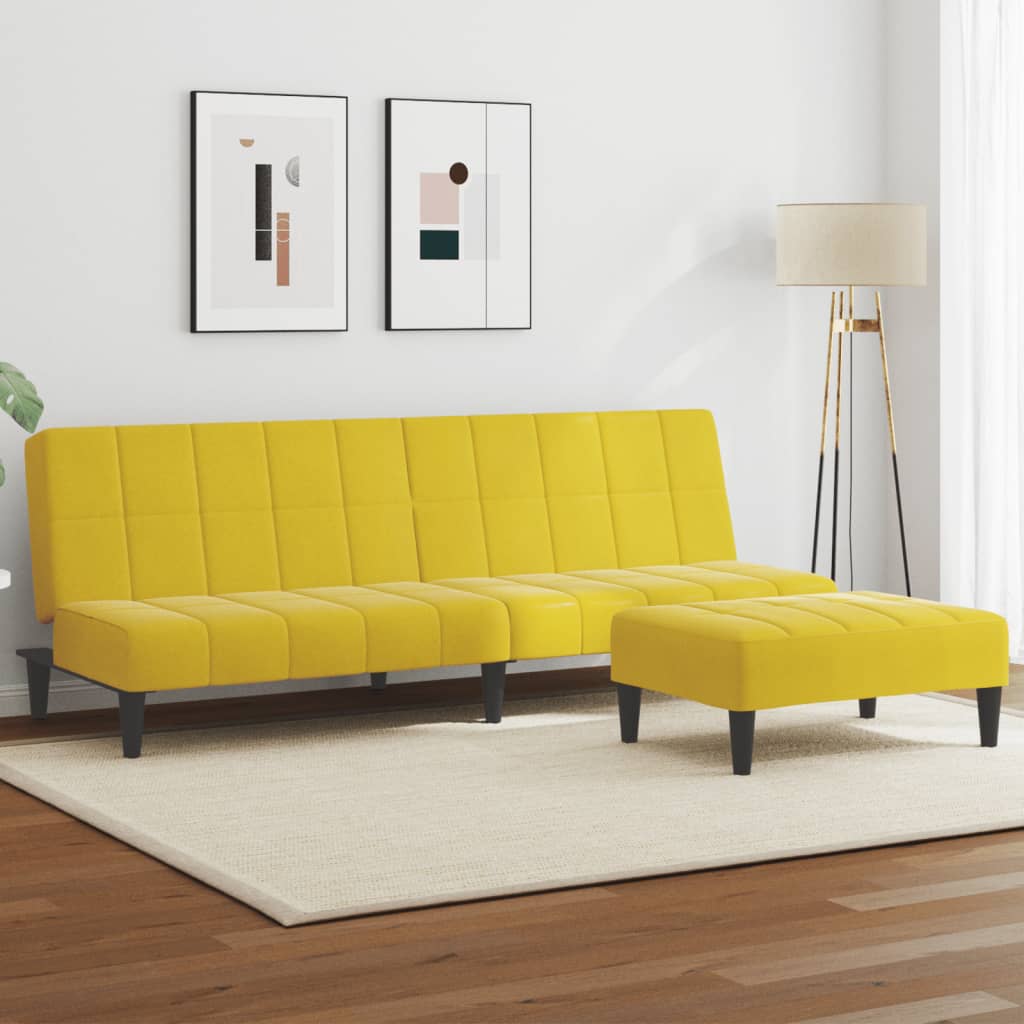 VidaXL Divano Letto Posti con Sgabello Giallo in Velluto Leroy