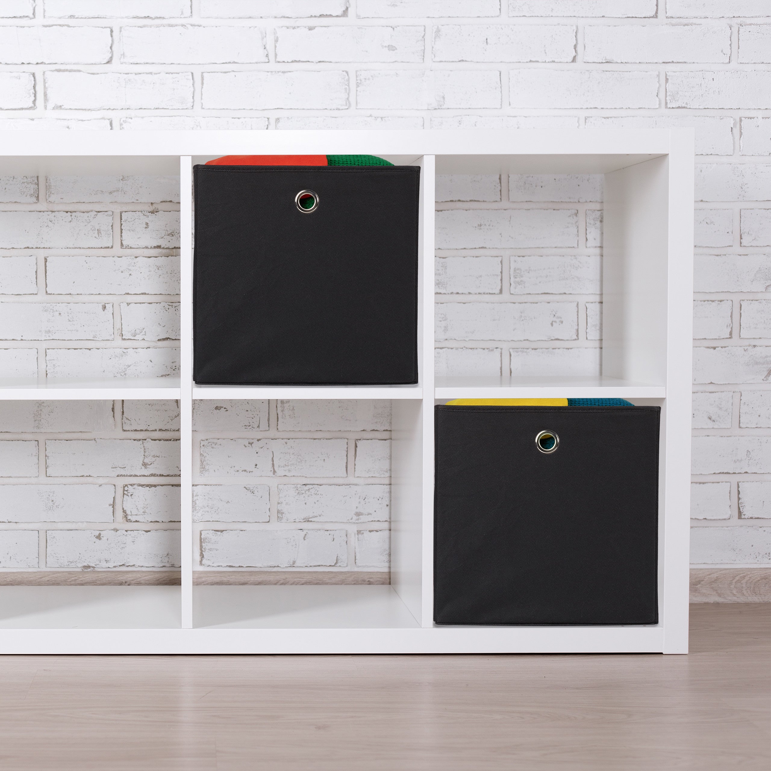 12x Cestini Porta-Oggetti , Quadrati, per lo Scaffale, Scatole a Forma di Cubo, HxLxP: 30 x 30 x 30 cm, Nero - 2