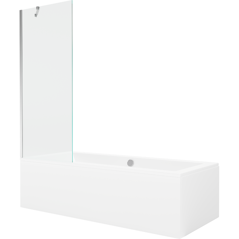 Mexen Cube wanna prostokątna 170 x 80 cm z obudową i parawanem 1-skrzydłowym 70 cm, transparent, chrom - 550517080X9507000001