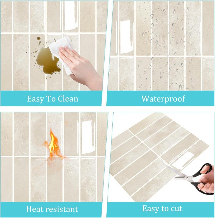 10 Pièces (K-beige-22.9x29CM) Credence Adhesive pour Cuisine Bain, 3D Dalle PVC Adhesive Murale, Sticker Carrelage Autocollant Mural, Carrelage Adhe - 4