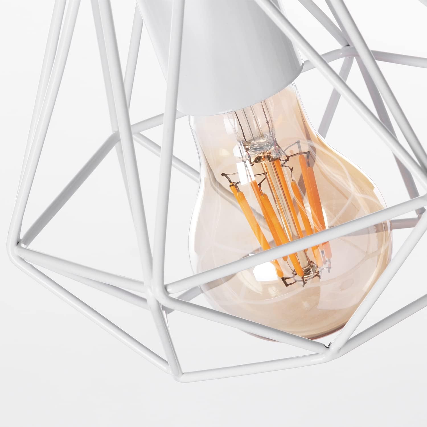 Plafonnier industrielle cage en métal fer forge, retro suspension luminaire lustre style vintage lampe de plafond, E27 base Ø16cm - Blanc - 4