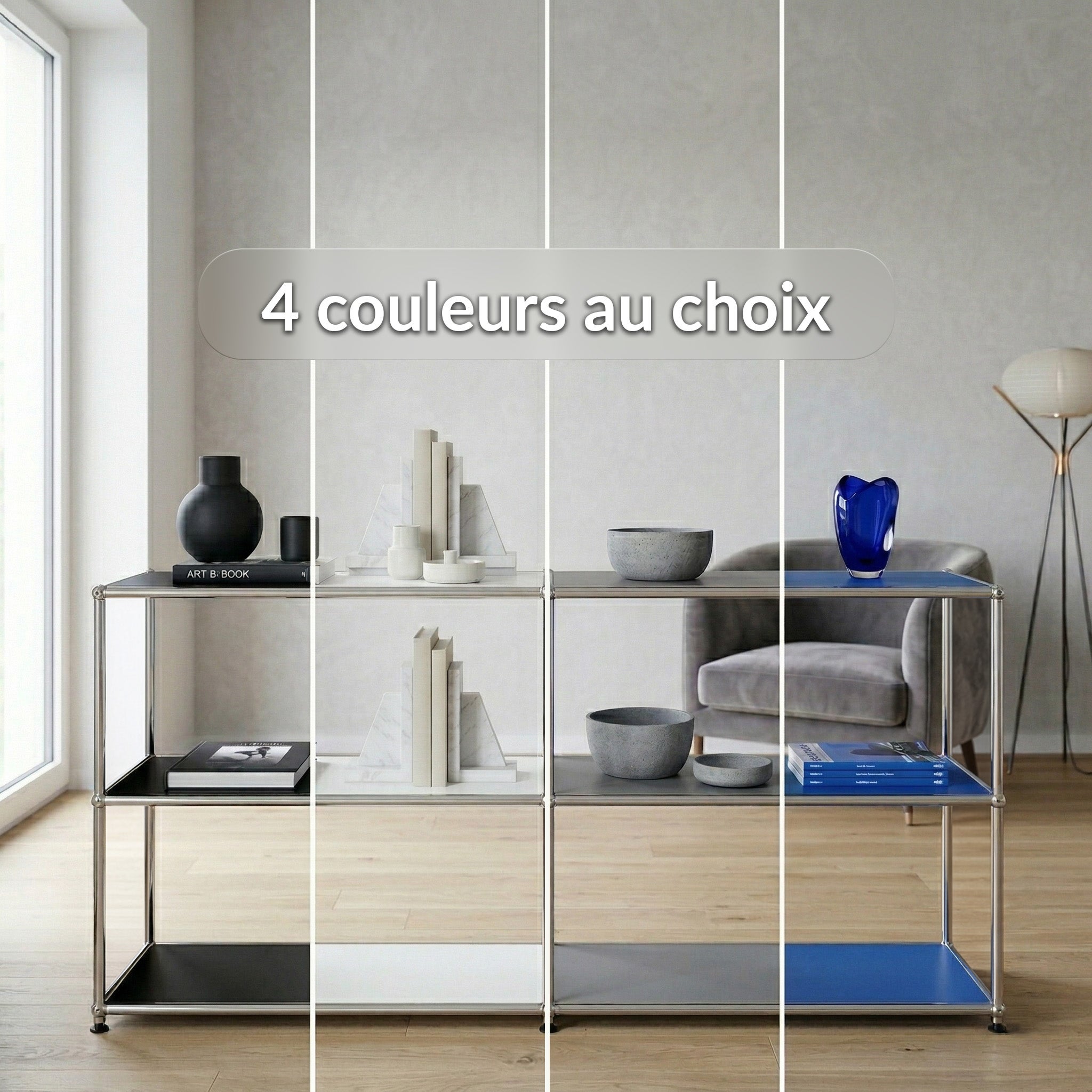 Étagère métal chromé design épuré, Concept Epuré MK-030 : 3 étages + 1 compartiment , Gris, 65 x 40 x 88 cm - 6