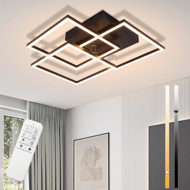 NETTLIFE lampa sufitowa LED 36 W, ściemnialna, nowoczesny czarny design z pilotem, prostokątna lampa do salonu, kuchni, sypialni, korytarza lub biura