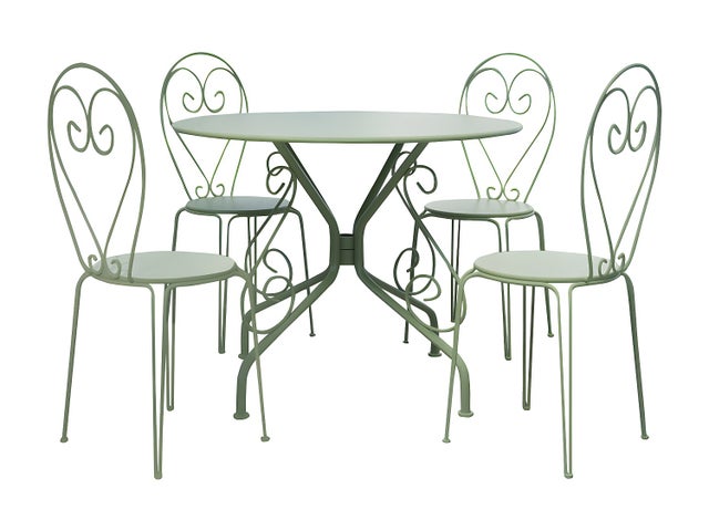 Grande Table En Fer Forgé Avec 10 Chaises - Jardin Ou Intérieur - 240x120cm