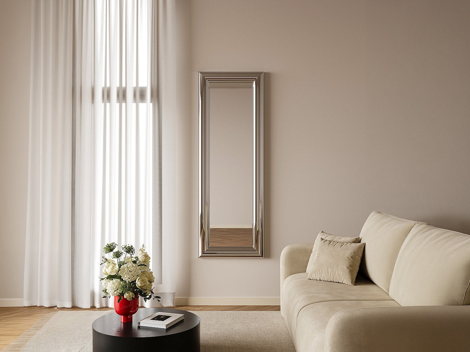 Lustro ścienne prostokątne z metalu - Szer. 60 x Wys. 170 cm - Chromowane - BORAYA
