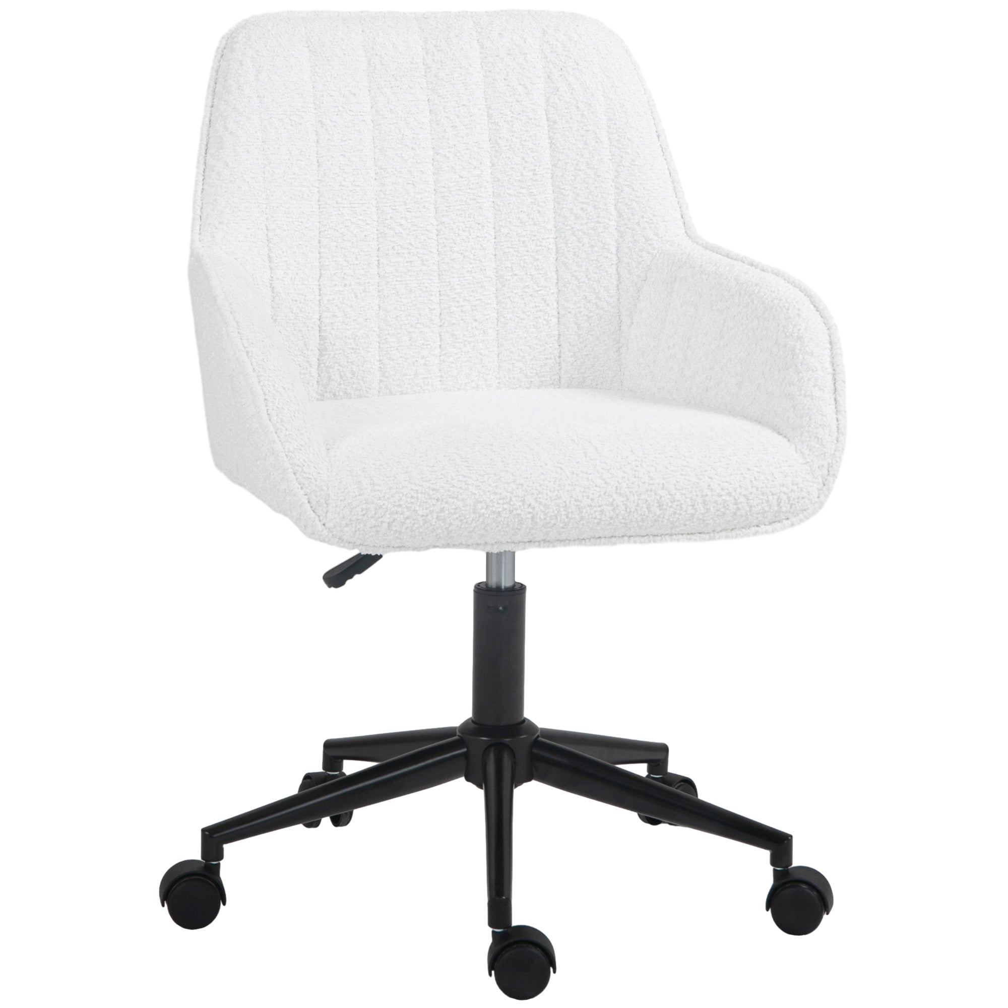 Sedia Da Ufficio HOMCOM In Peluche Bianca - Senza Braccioli, Girevole, Altezza Regolabile 42-50cm, Moderna, Per Camera Da Letto E Soggiorno